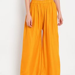TAG 7 Women Yellow Solid Flared Palazzos-image-2