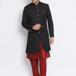 Hangup Men Black & Red Solid Sherwani Set-image-31