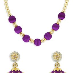 AKSHARA Girls Gold-Plated Purple & White Beaded Handcrafted Jewellery Set-image-27