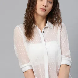 Roadster Women Classic White Geometric Sheer Shirt-picture-44