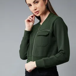 DOLCE CRUDO Women Olive Green Solid Bomber-picture-16