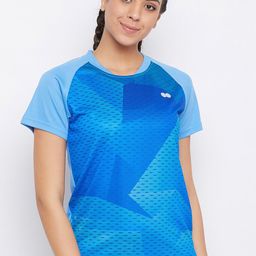 Clovia Women Blue Printed Round Neck T-shirt-image-78