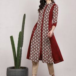 Sangria Women Maroon & Beige Printed Straight Kurta-12