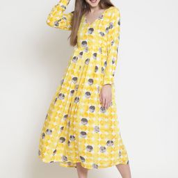 Sera Women Yellow & White Printed Wrap Fit and Flare Dress-picture-47