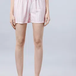 Tokyo Talkies Women Pink & White Striped Lounge Shorts-image-44