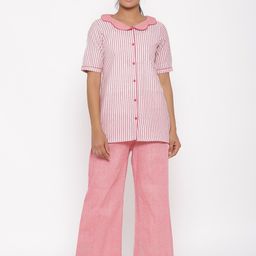 Fabriko Women Pink & White Striped Night Suit-picture-16