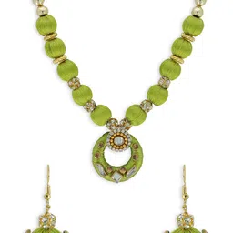 AKSHARA Gold-Plated Green Handcrafted Jewellery Set-image-49