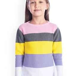 Cherry Crumble Girls Pink & Yellow Striped Pullover Sweater-image-49