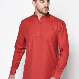 TABARD Men Red Cotton Solid Kurta-image-56