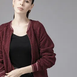 Roadster Women Maroon Solid Sherpa Sweatshirt-picture-21
