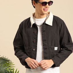 Mast & Harbour Contrast Collar Pure Cotton Denim Jacket-image-8