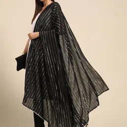 anayna Black & White Striped Pure Cotton Dupatta with Gotta Patti-23