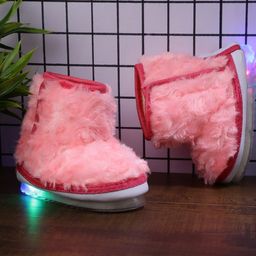 CHiU Unisex Kids Pink Solid Textile High-Top LED Slip-On Sneakers-picture-5