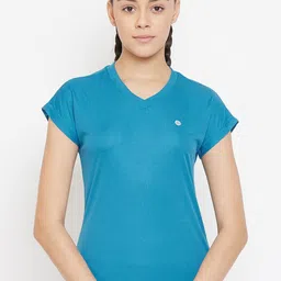 ATHLISIS Women Blue Checked Lightweight Quick Dry V-Neck Running T-shirt-image-27