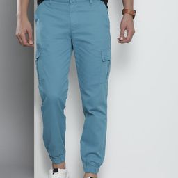 The Indian Garage Co Men Blue Slim Fit Cargos Trousers-image-60