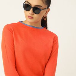 DressBerry Women Orange Contrast Edges Pullover-image-44