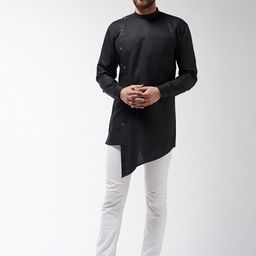 SOJANYA Men Black Solid Asymmetric Kurta-50