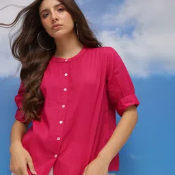 CORSICA Shirt Style Pure Cotton Crop Top-picture-13