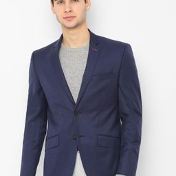 SIMON CARTER LONDON Men Navy Blue Solid Slim-Fit Single Breasted Formal Blazers-image-36
