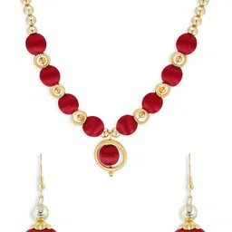 AKSHARA Gold-Plated Red Beaded Handcrafted Jewellery Set-2