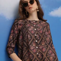 CORSICA Floral Print Shirt Style Crop Top-picture-40