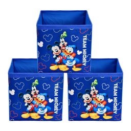 Kuber Industries Set Of 3 Blue Disney Team Mickey Printed Foldable Storage Boxes With Handle-11