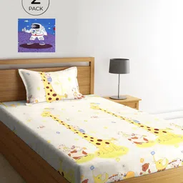KLOTTHE Blue & White Cartoon Characters 210 TC Polycotton 2 Single Bedsheet with 2 Pillow Covers-image-26