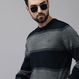 Arrow Men Navy Blue & Grey Striped Pullover-picture-8