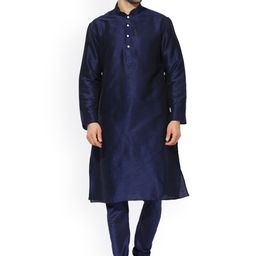 KISAH Men Navy Blue Solid Kurta with Churidar-picture-12