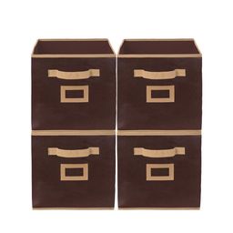 Kuber Industries Set Of 4 Brown Solid Foldable Fabric Storage Large Cube With Handle-48