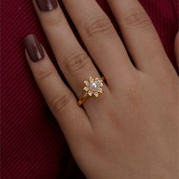 ARTKLIM Gold-Plated American Diamond Studded Flower Adjustable Finger Ring-20