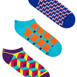 Dynamocks Pack Of 3 Patterned Anti-Microbial Cotton Ankle-Length Socks-5