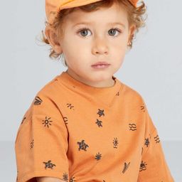 KIABI Boys Printed Mandarin Collar Extended Sleeves Applique T-shirt-46
