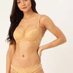 MAKCLAN Women Beige Lace Padded Lingerie Set K27017LB-picture-2