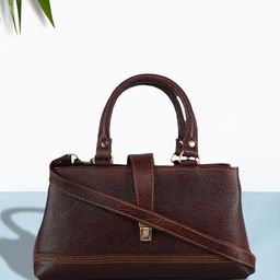 GENWAYNE Brown Textured Leather Structured Handheld Bag-54
