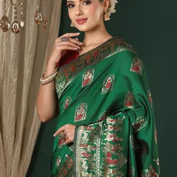 HERE&NOW Women Woven Design Zari Silk Blend Designer Banarasi Saree-image-22