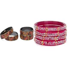 SOMIL Set Of 8 Multi Alloy Artificial Stones & Beads Bangles-picture-10