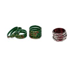 SOMIL Set Of 2 Green Glass Artificial Stones & Beads Bangles-picture-4