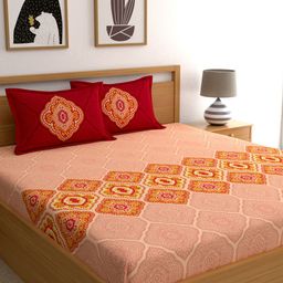 Dreamscape Pink Ethnic Motifs 144 TC Cotton 1 Queen Bedsheet with 2 Pillow Covers-image-9