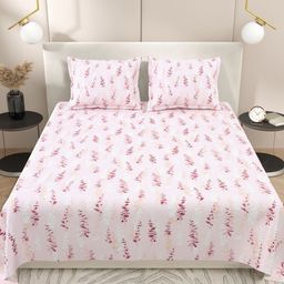 Myntra Elegant Homes Pink & White Floral 220 TC King Bedsheet with 2 Pillow Covers-image-55
