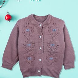 Baby Moo Unisex Kids Mauve Cable Knit Cardigan With Bow Detail-36