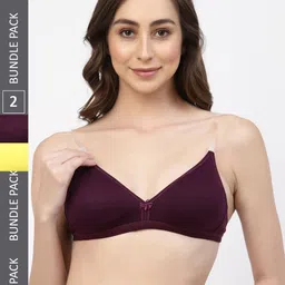 Floret Pack of 2 Solid Non-Wired Non Padded Push-Up Bra T3005_Wine-Yellow_40B-picture-47