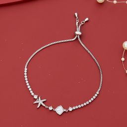 Kushal's Fashion Jewellery Women Rhodium-Plated Zircon Studded Link Bracelet-image-64
