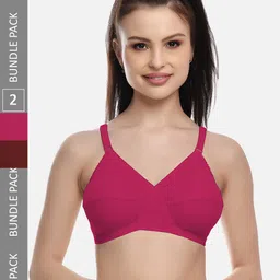 FIMS Pink & Maroon Pack of 2 Cotton Blend Non-Padded Bras MTR_Cross_Bra_PinkMaroon_B-picture-28