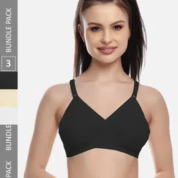 FIMS Black & Beige Pack of 3 Cotton Blend Non-Padded Bras MTR_Cross_Bra_BlackWhiteBeige_B-image-88