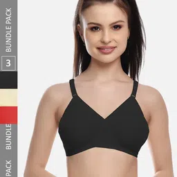FIMS Black & Beige Pack of 3 Cotton Blend Non-Padded Bras MTR_Cross_Bra_BlackBeigeRed_B-image-80