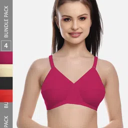 FIMS Black & Beige Pack of 4 Cotton Blend Non-Padded Bras MTR_Cross_Bra_-image-70