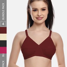 FIMS Beige & Black Pack of 4 Cotton Blend Non-Padded Bras MTR_Cross_Bra_-image-61