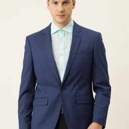 Peter England Men Blue CHecked Neo Slim Fit Single Breasted Formal Blazers-picture-19