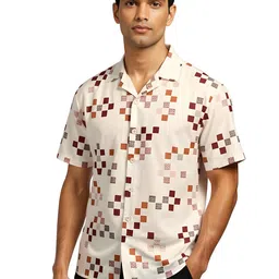 glitchez Geometric Printed Cuban Collar Relaxed Fit Casual Shirt-image-92